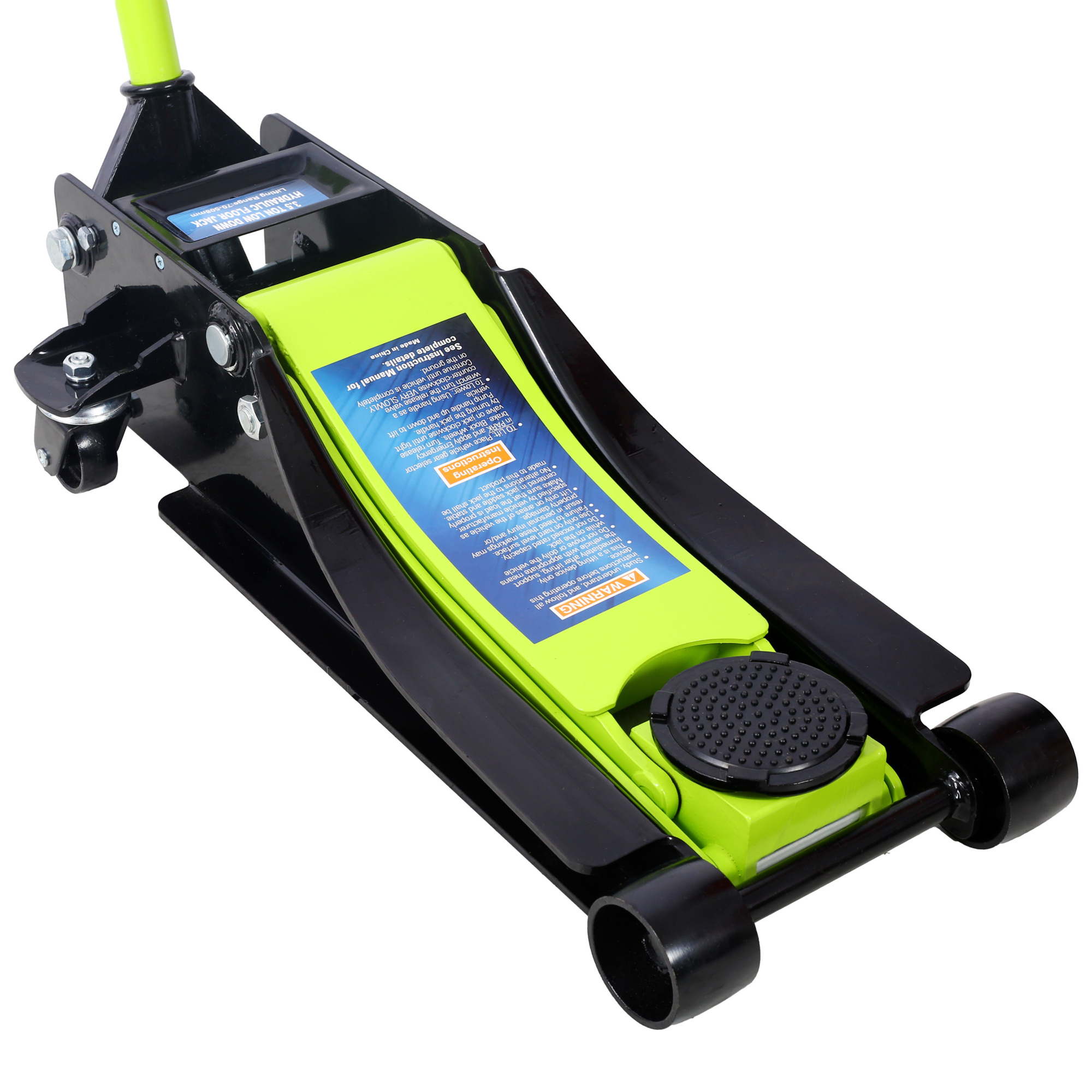 BlackTeck Low Profile Floor Jack — 3.5 Ton Capacity, Heavy-Duty Steel, Dual Piston Quick Lift Pump, Model# NTE-W465P190501
